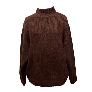 Women's Knit Mix Brown Mock Neck Drop Shoulder Thick Sweater NWT Size L